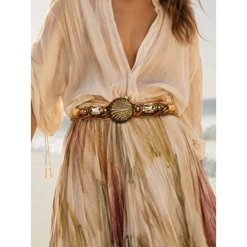 Carolyn Tanner Designs Braided Shell Belt Womens OS Gold Fair Vintage Stained - Picture 1 of 10